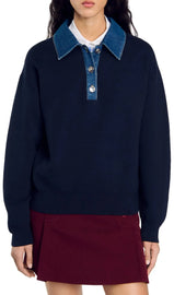 Maglione polo in denim